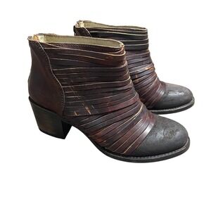 Freebird by Steven Leather Ankle Boots Fringe Detail Brown Size 7